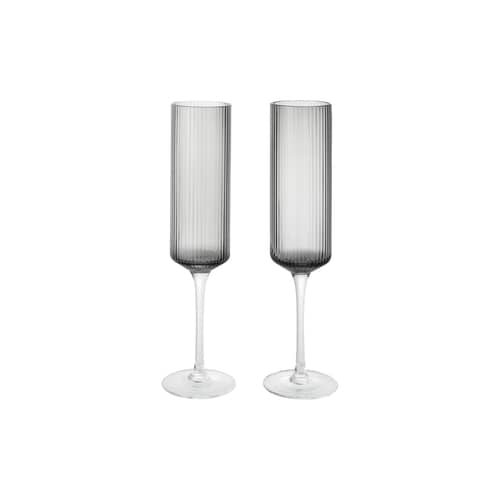 Flûte da champagne Ripple vetro grigio / Set di 2 - Ferm Living - Affumicato grigio - Vetro soffiato a bocca