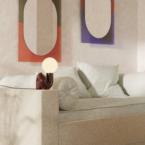 Lampe de table Neotenic Petite céramique rouge / L 18 x H 26 cm - Petite Friture - Griotte - Céramique émaillée, Verre soufflé bouche