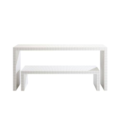 Quaderna Low console plastic material white / L 150 x H 39 cm - Superstudio, 1972 - Zanotta - White / Black check pattern - Alveolar board, Mdf plastic
