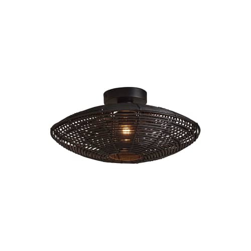 Plafoniera Tanami fibre legno nero rattan nero / Ø 40 x H 10 cm - GOOD&MOJO - Nero - Ferro, Midollino