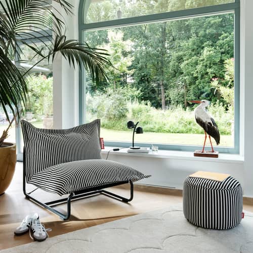 Pouf Original Slim Terry / Tissu éponge - 155 x 120 cm - Fatboy - Noir / Crème -  Micro-billes EPS, Tissu éponge