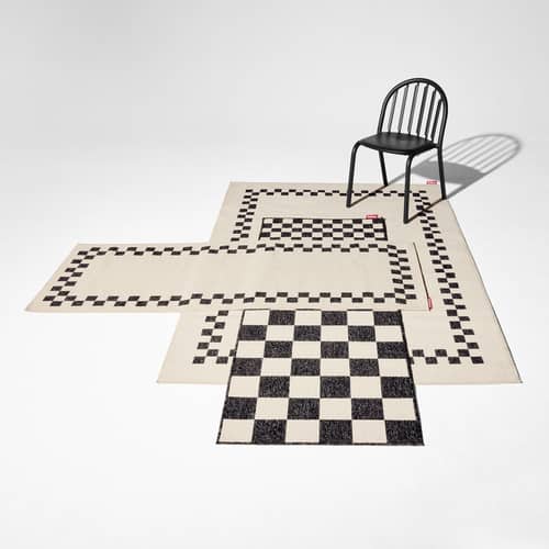 Tapis d\'extérieur Carpretty Catwalk / 200 x 80 cm - Fatboy - Check Border / Crème & anthracite - Polypropylène tissé