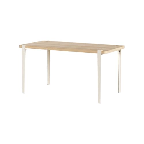 Tavolo rettangolare Balthazar legno bianco / 150 x 75 cm - Da 4 a 6 persone / Legno eco-certificato - TIPTOE - Rovere / Piede Bianco Crema - Acciaio termolaccato, Pannello truciolare riciclato impiallacciato rovere