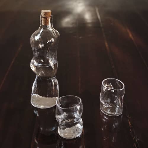Caraffa Dimple vetro trasparente / Tappo di sughero - 1,02 L - Ferm Living - Trasparente / Sughero - Sughero, Vetro soffiato a bocca