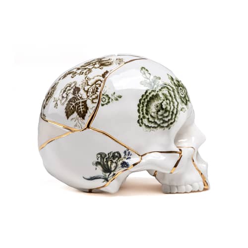 Décoration Teschio Kintsugi / Crâne - Seletti - Blanc / Multicolore - Or fin, Porcelaine