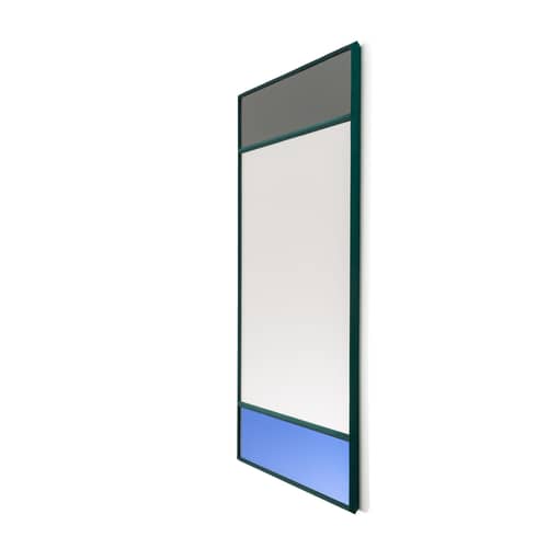 Miroir mural Vitrail verre bleu vert gris / 50 x 70 cm - Inga Sempé, 2018 - Magis - Cadre vert / Gris & bleu - Caoutchouc, Verre