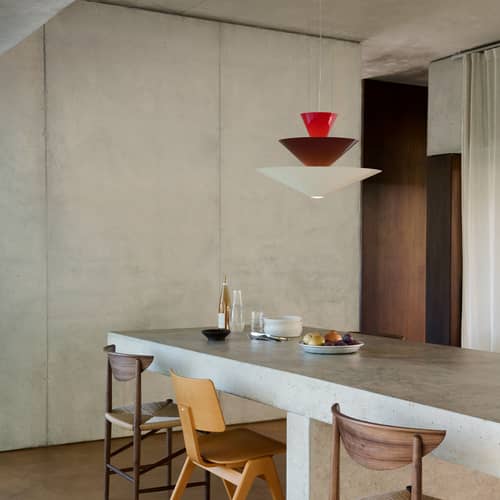 Gio LN14 Pendant metal red / LED - Ø 60 x H 39 cm - &tradition - Vermilion red / Dark burgundy / Ecru - Thermolacquered aluminium