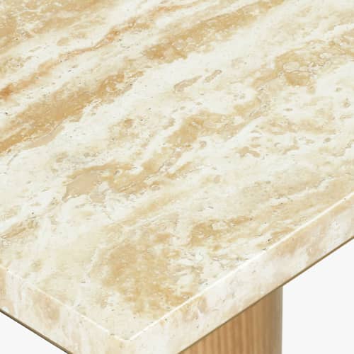 quadratischer Tisch Elba stein beige / 70 x 70 cm – für 2 Personen - NV GALLERY - Beiger Travertin / Helle Esche - Bois composite, Eschenfurnier, Travertin