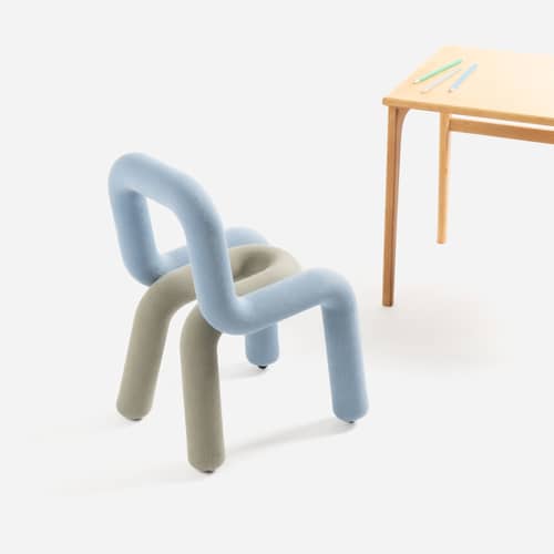 Sedia per bambino Mini Bold x Milk tessuto blu / Imbottita - Moustache - Azzurro cielo/Salvia - Cotone, Espanso, Metallo