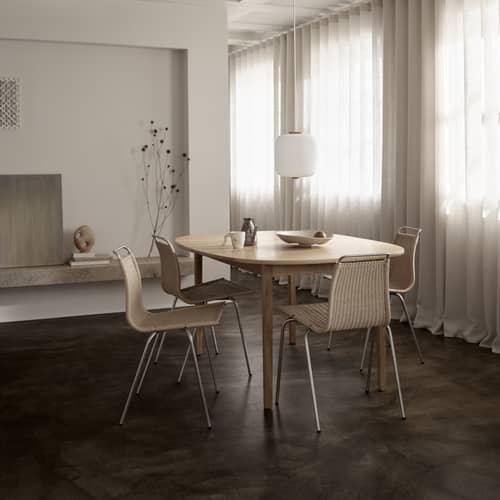 Sedia PK1 fibre beige / Poul Kjærholm, 1955 - Corda di carta - CARL HANSEN & SON - Acciaio / Corda naturale - , Acciaio inossidabile