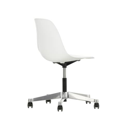 Stuhl mit Rollen RE PSCC - Eames Plastic Side Chair plastikmaterial weiß / (1950) - Recycled - Vitra - Weiße Baumwolle - Aluminium-Druckguß, Recycelter Kunststoff (Post-Consumer)