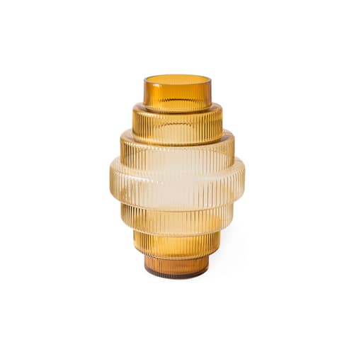 Steps Medium Vase glass yellow / Ø 20 x H 30 cm - Hand-blown glass - Pols Potten - Amber - Mouth blown glass
