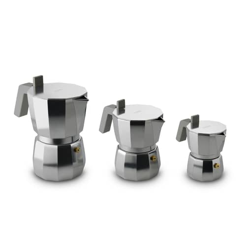 Cafetière italienne Moka gris argent métal /6 tasses - Alessi - 6 tasses / Acier - Fonte d\'aluminium, Polyamide