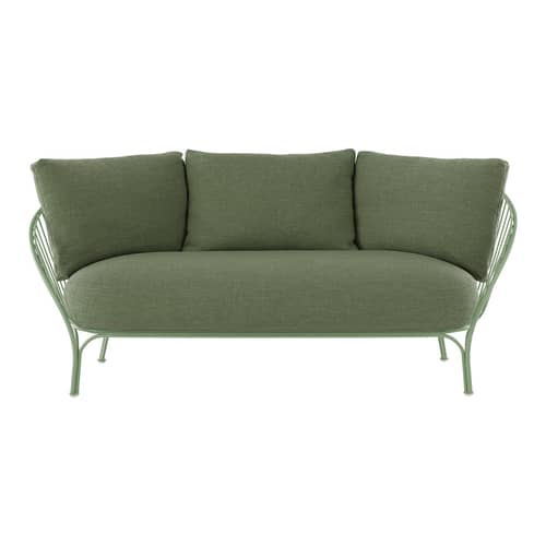 Canapé de jardin 2 places HiRay métal tissu vert / L 162 cm - Coussins INCLUS - Kartell - Vert / Tissu vert - Acier galvanisé peint, Flocon de polyester, Polyuréthane, Tissu Trama