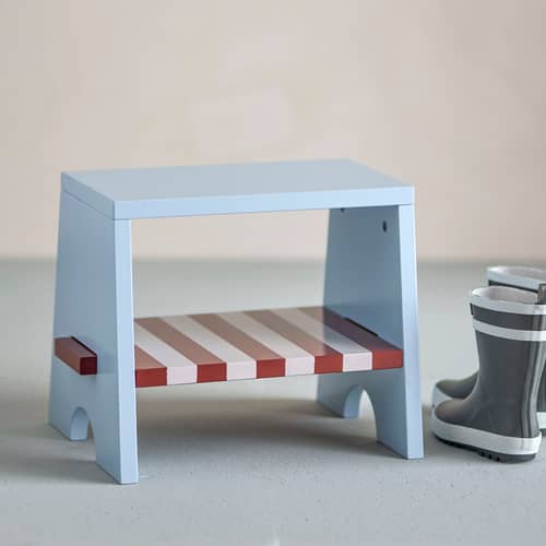 Liova Children stool wood blue / H 30 cm - Bloomingville - Blue / brick red - MDF