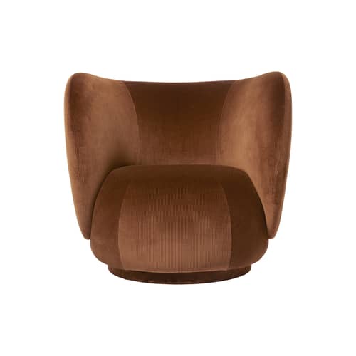Fauteuil rembourré Rico / Velours - Ferm Living - Rouille (velours) - Bois, Mousse, Velours
