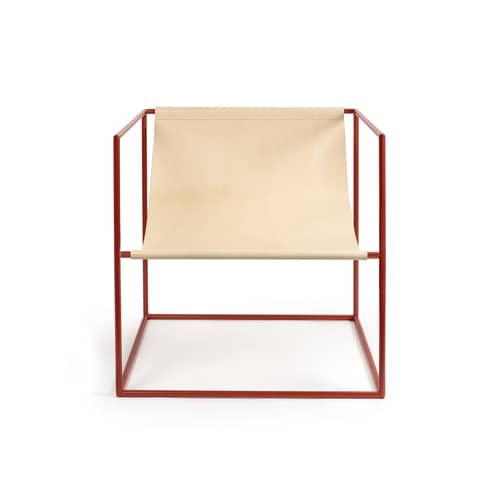 Fauteuil Solo Seat cuir beige - valerie objects - Cuir beige / Structure rouge - Acier, Cuir