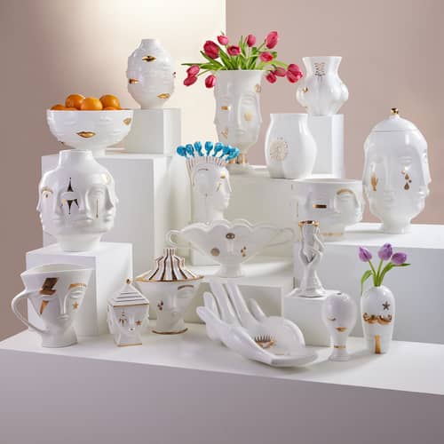Coupe Gilded Giuliette céramique blanc / L 39 cm x H 16 cm - Jonathan Adler - Blanc & or - Porcelaine
