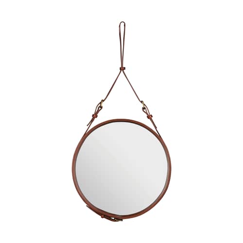 Miroir mural Adnet cuir marron / Ø 58 cm - Réédition 50\' - Gubi - Marron - Cuir