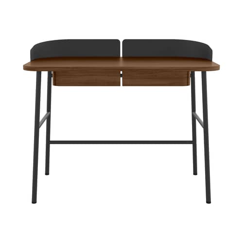 Schreibtisch Victor holz natur / L 100 cm x P 60 cm - Hartô - Schwarz / Braune Eiche, gebeizt - lackiertes Metall, MDF Furnier getönte Eiche