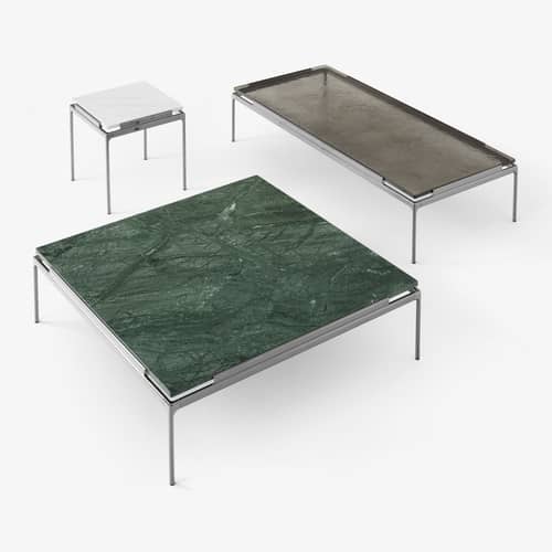 Table basse Sett LN12 verre noir / 140 x 60 x H 34 cm - &tradition - Verre fumé / Chromé foncé - Fonte d\'aluminium, Verre coulé