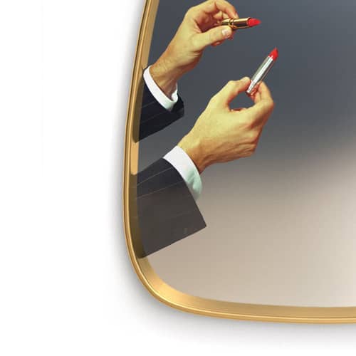 Toiletpaper Mirror metal glass multicoloured gold mirror / Lipsticks - 54 x 59 cm - Seletti - Lipsticks / Brass frame - Brass, Glass, MDF