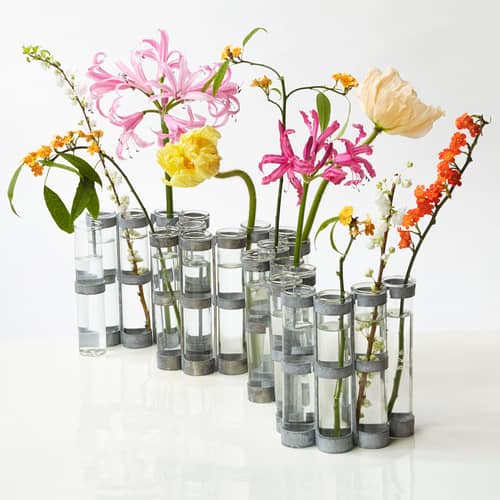 Vase d\'Avril métal verre transparent / L 74 x H 15 cm - Tsé-Tsé - Medium - L 74 x H 15 cm - Acier zingué, Verre