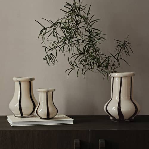 Vase Riban Large / Ø 18 x H 24 cm - Fait main - Ferm Living - H 24 cm / Beige & chocolat - Verre soufflé bouche