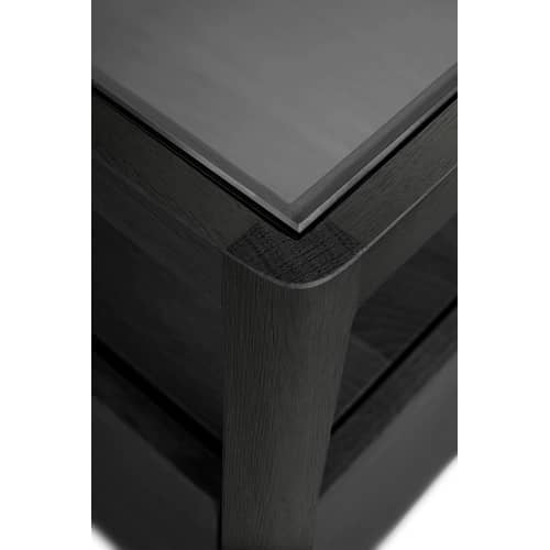 Spindle Bedside table wood black / Solid oak & glass - 1 drawer - Ethnicraft - Black oak - Tinted oak wood
