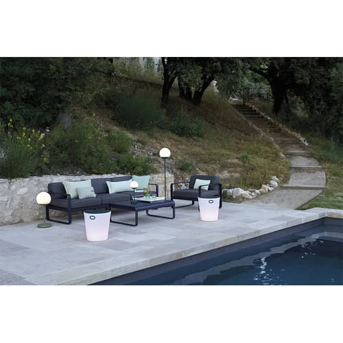 Canapé de jardin 3 places Bellevie métal tissu blanc violet / L 235 cm - Tissu blanc grisé - Fermob - Cerise noire / Tissu blanc grisé - Aluminium laqué, Mousse, Tissu acrylique