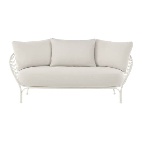 Canapé de jardin 2 places HiRay métal tissu blanc / L 162 cm - Coussins INCLUS - Kartell - Blanc / Tissu blanc - Acier galvanisé peint, Flocon de polyester, Polyuréthane, Tissu Trama
