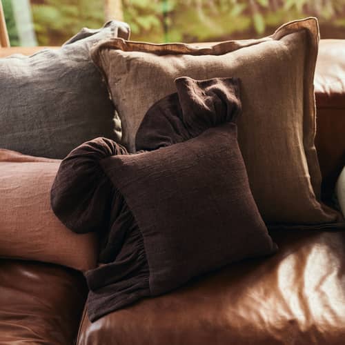 Cuscino Ruffle tessuto marrone / 50 x 50 cm - HK LIVING - Castagna - Cotone, Espanso