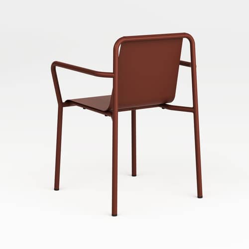 Fauteuil de repas empilable Panorama métal rouge / Avec accoudoirs / Seconde vie - TIPTOE - Rouge Brique - Acier thermolaqué