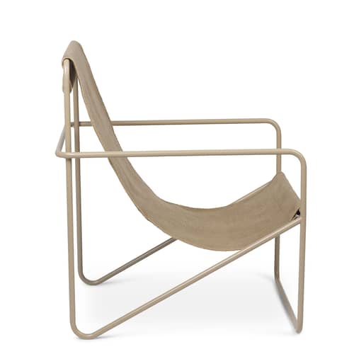 Fauteuil Desert / Structure beige - Bouteilles plastique recyclées - Ferm Living - Métal beige / Toile Unie Taupe - Acier thermolaqué, Tissu recyclé