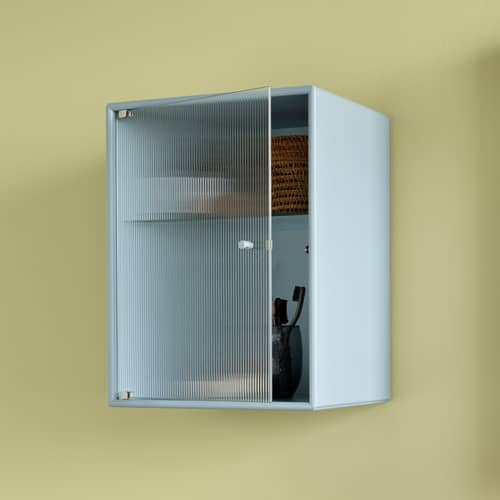 Armadio pensile da bagno Ripple legno rosa / L 35,4 x P 20 x H 46,8 cm - Vetro ondulato - MONTANA - Rabarbaro 151 - MDF laccato, Vetro ondulato