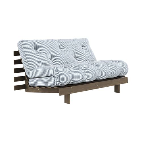 Divano convertibile Roots legno blu / L 140 cm - 3 posizioni / Struttura marrone - KARUP DESIGN - Graffiato blu 611 / Legno Marrone - Espanso, Fibre riciclate miste, Pino massello certificato FSC laccato, Tessuto