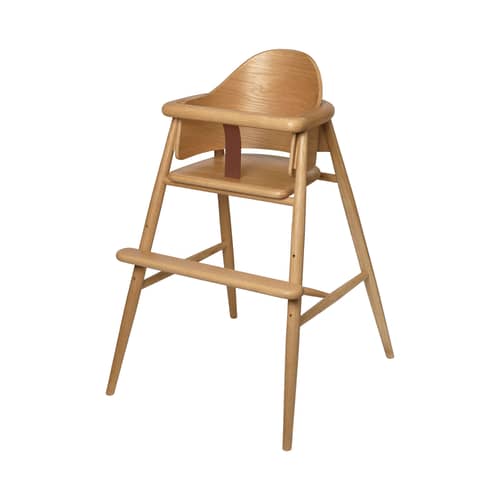 Sedia alta Muru legno naturale - Ferm Living - Sedia alta / Quercia - Impiallacciatura di rovere, Pelle, Rovere massello