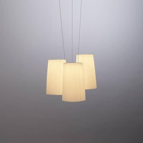 Suspension Fiesta LED tissu blanc / 3 abat-jours - Ø 63 cm - Dix Heures Dix - 3 abat-jours - Tissu plissé