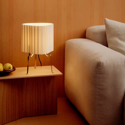 Canelé Table lamp textile white - Hay - Warm white - Chromed steel, Pleated fabric