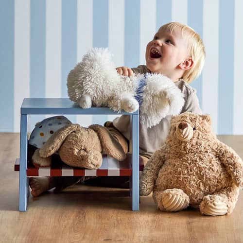 Liova Children stool wood blue / H 30 cm - Bloomingville - Blue / brick red - MDF
