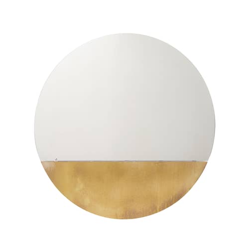 Miroir mural Brame verre bois or / Console - Plateau rabattable - Ø 150 x P 47 cm - Mogg - Plateau doré oxydé (lisse) / Palissandre - MDF plaqué palissandre, Verre