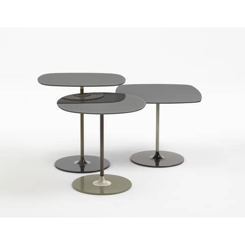 Table d\'appoint Thierry / 45 x 45 x H 45 cm - Verre - Kartell - Gris clair - Acier peint, Verre trempé