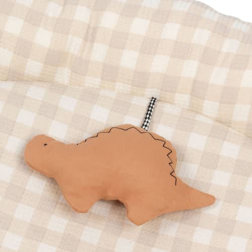 Tapis d\'éveil Playground / Ø 100 cm - NOBODINOZ - Dinosaures / Vichy beige - Coton biologique, Polyester Oeko-Tex
