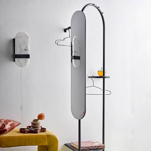 Taco Wall light with plug stone white / Alabaster - Bloomingville - White / Black - Alabaster, Iron