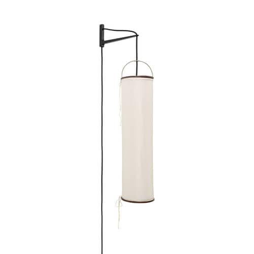 Applique avec prise Silk Lantern beige / Soie naturelle - H 50 cm - Gubi - Beige - Acier, Placage de bois, Soie naturelle