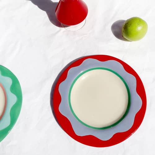 Assiette à dessert Wavy céramique rouge / Ø 20 cm - Peint à la main - LAETITIA ROUGET - Wavy / Rouge - Grès