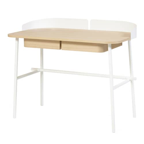 Bureau Victor bois naturel / L 100 cm x P 59 cm - Hartô - Blanc / Chêne - MDF plaqué chêne, Métal laqué