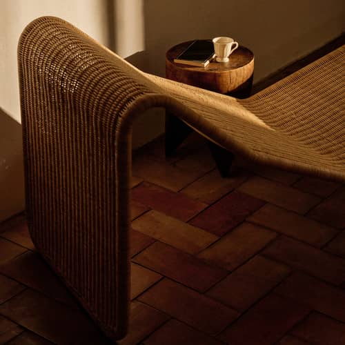 Chaise longue P3S / Rotin tressé main - Réédition 1964 - Gubi - Naturel - Acier galvanisé, Rotin