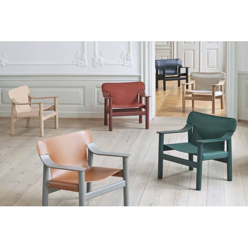 Fauteuil bas Bernard tissu beige bois naturel - Hay - Beige / Bois clair - Chêne massif, Contreplaqué de chêne moulé, Toile