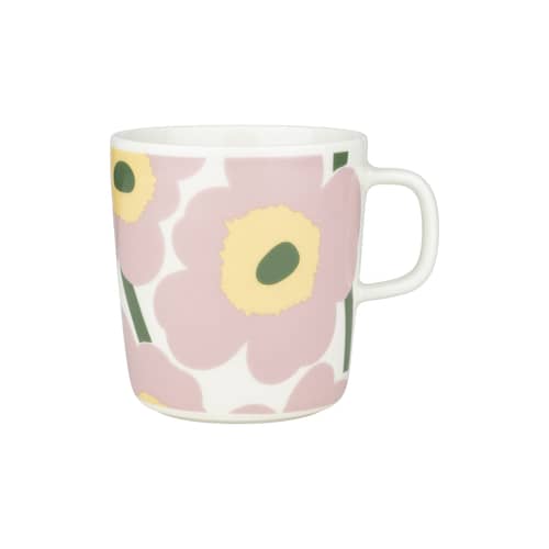 Mug Unikko céramique rose / 40 cl - Marimekko - Unikko / Rose, jaune, vert - Grès